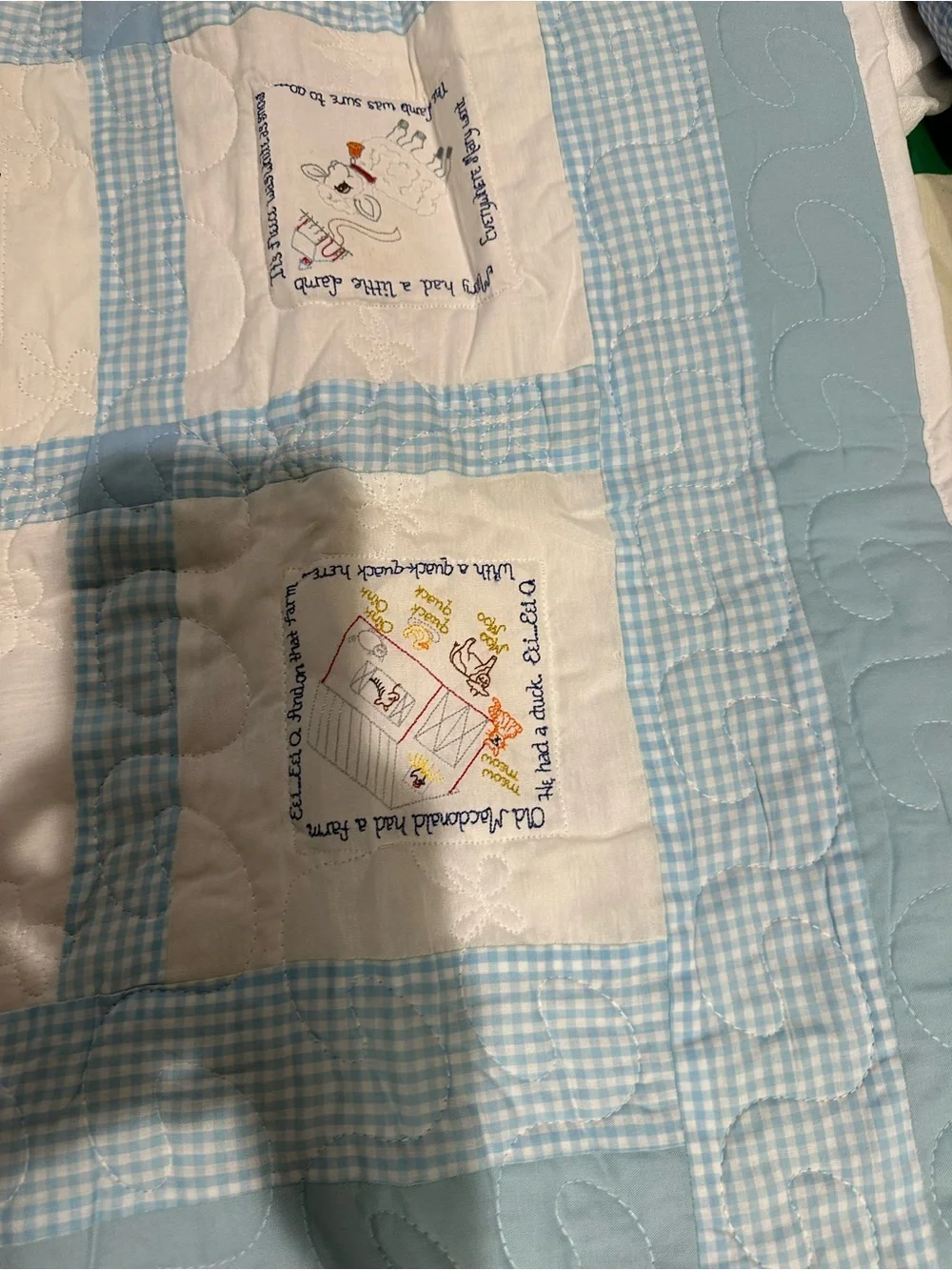 Handmade Blue and White Patchwork Baby Quilt
